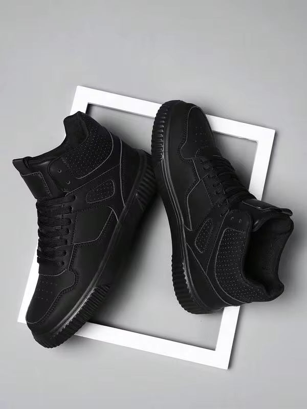 Men High-Top Flat Sport Shoes, Lace-Up Solid Color Men's Outdoor Skate Shoes, 2024 New Casual Shoes For Men, Dating, All Seasons, Sneakers For Men